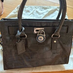 Michael Kors Slate Gray Crocodile Embossed Leather Satchel